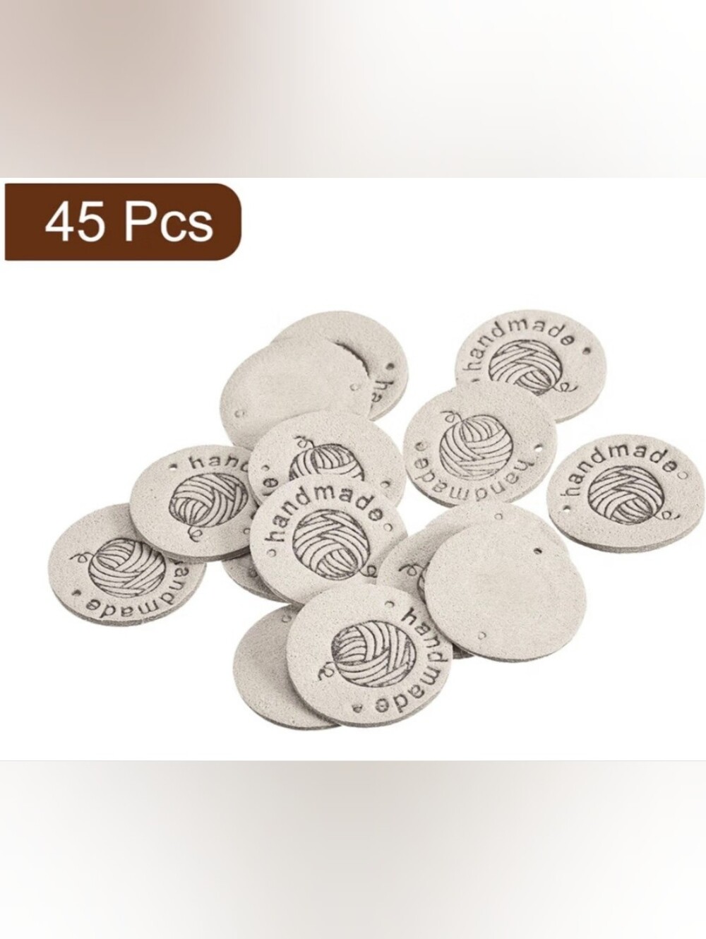 45 Pieces Handmade Round Leather Craft Tags - Beige